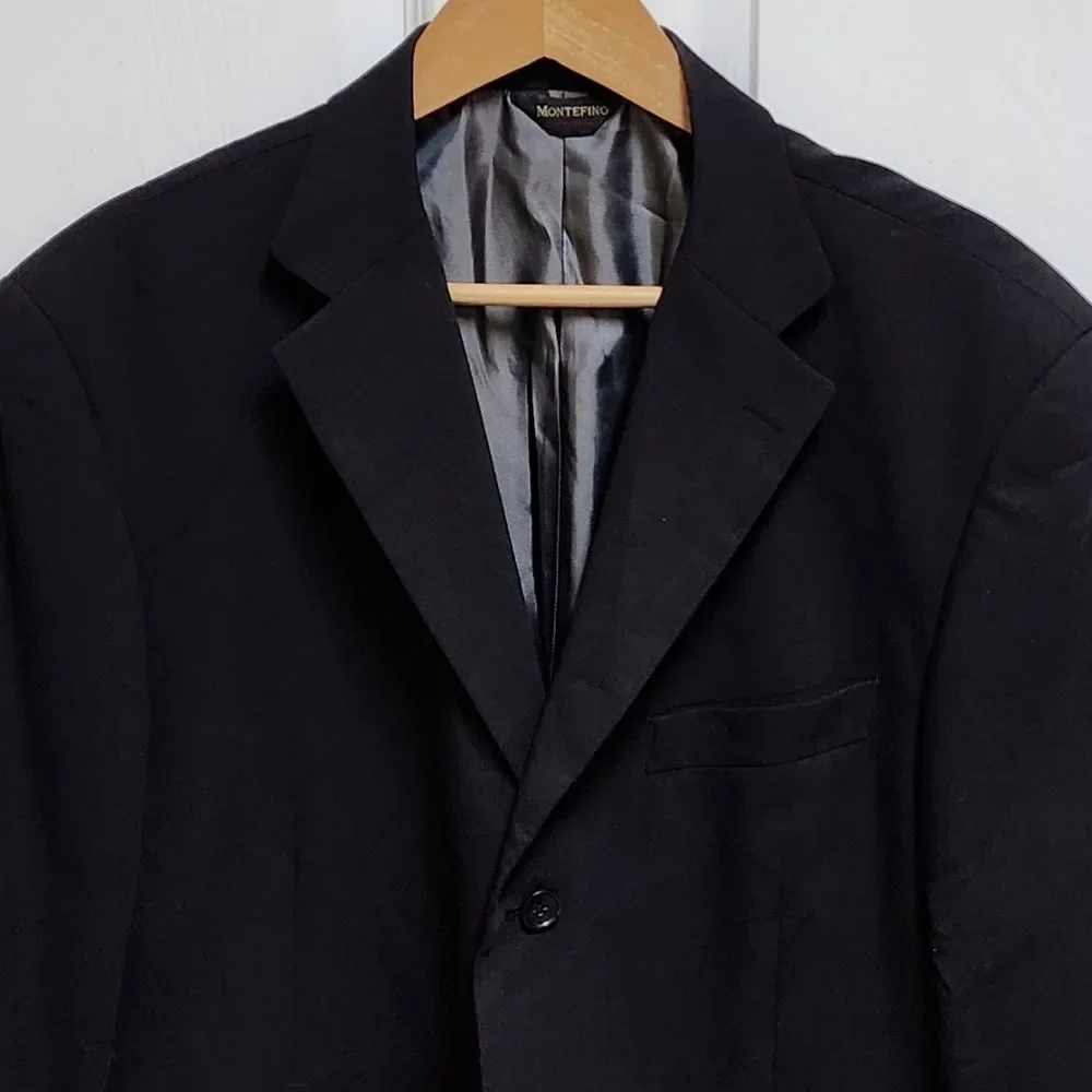 Montefino Uomo Blazer Mens 42R Black Merino Wool Super 120s Office Preppy Italy